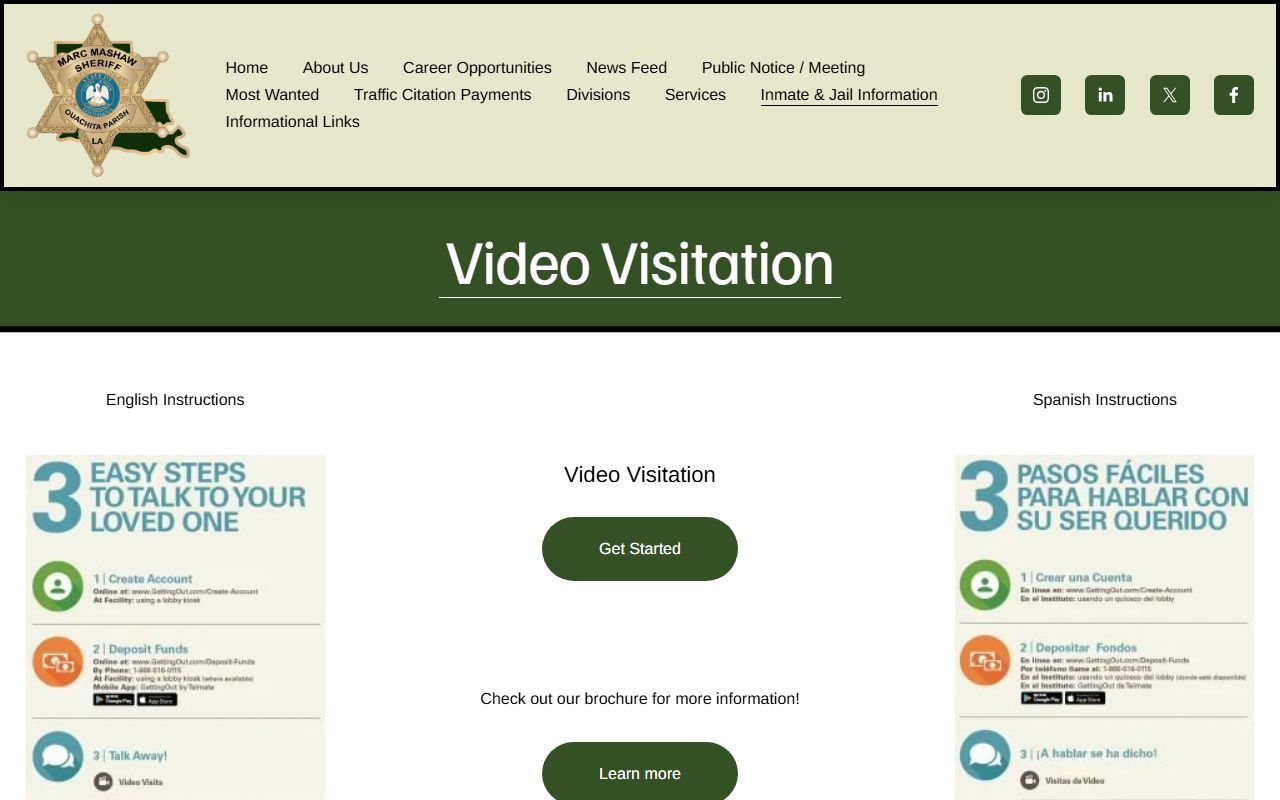 OPSO video visitation page with GettingOut and VINE links