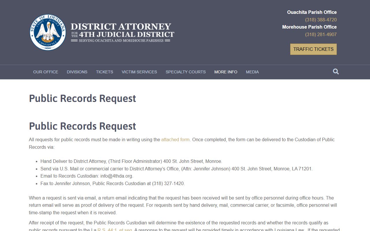 Fourth Judicial District Attorney public records request instructions and fee schedule